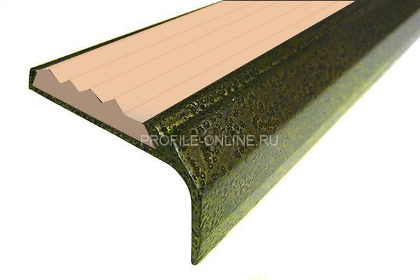 Алюминиевый угловой противоскользящий порог с резиновой вставкой 42х23 мм АУ-42/23-Антик бронза-бежевый 2,7 м