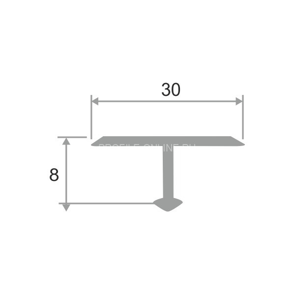 Алюминиевый Т-образный профиль 30 мм ПТ-30 бронза светлая глянец 2.7 м