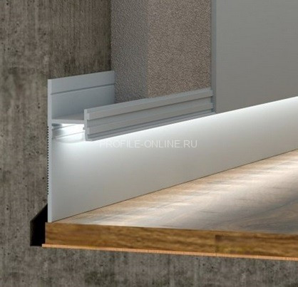 Алюминиевый теневой плинтус с подсветкой LED ПО-195 серебро матовое 2,7 м