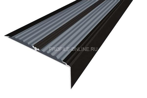 Алюминиевый противоскользящий угловой порог 70х22 мм с резиновыми вставками АУ-70-Анод черный-серый 3 м