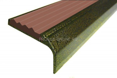 Алюминиевый угловой противоскользящий порог с резиновой вставкой 42х23 мм АУ-42/23-Антик бронза-коричневый 2,7 м