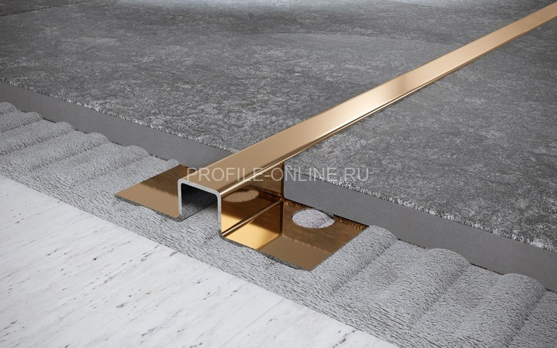 Нержавеющий П-профиль стальной закладной 10х30 мм FUM 10х30 GP золото полированное 270 см