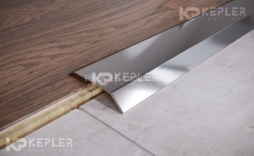 Нержавеющий разноуровневый порог стальной 66x15 мм FAP 15 P полированная сталь 270 см