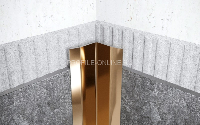 Нержавеющий уголок стальной внутренний с загнутыми краями 50х50 мм FV 50 GP золото полированное 300 см