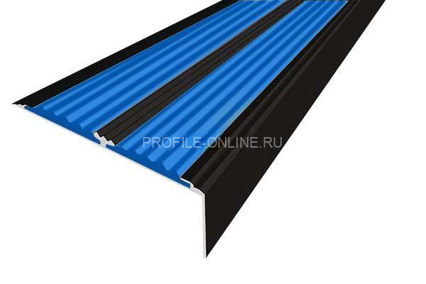 Алюминиевый противоскользящий угловой порог 70х22 мм с резиновыми вставками АУ-70-Анод черный-синий 3 м