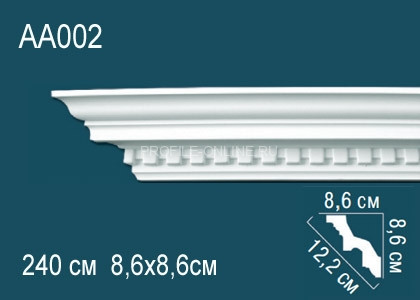 Потолочный плинтус с рисунком Перфект AA002 белый из полиуретана 86х122х86 мм 240 см