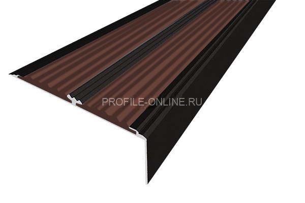 Алюминиевый противоскользящий угловой порог 70х22 мм с резиновыми вставками АУ-70-Анод черный-темно-коричневый 3 м