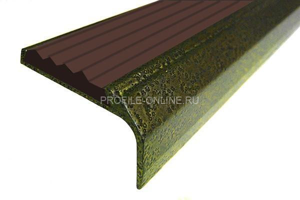 Алюминиевый угловой противоскользящий порог с резиновой вставкой 42х23 мм АУ-42/23-Антик бронза-темно-коричневый 2,7 м