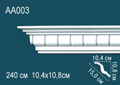 Потолочный плинтус с рисунком Перфект AA003 белый из полиуретана 108х150х104 мм 240 см