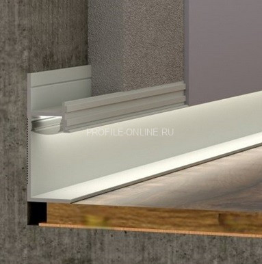 Алюминиевый теневой плинтус скрытого монтажа с подсветкой LED ПО-196 серебро матовое 2,7 м