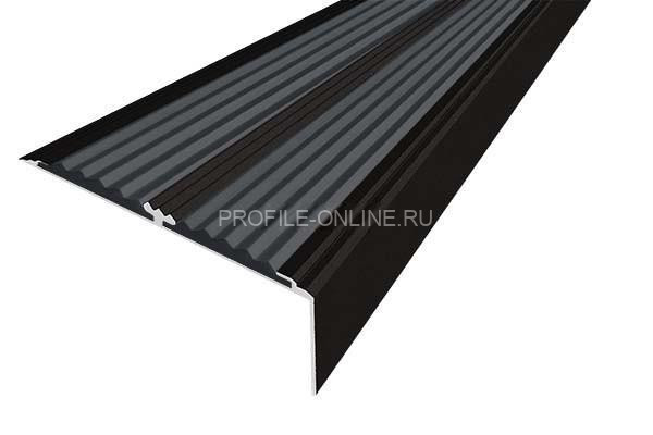 Алюминиевый противоскользящий угловой порог 70х22 мм с резиновыми вставками АУ-70-Анод черный-черный 3 м