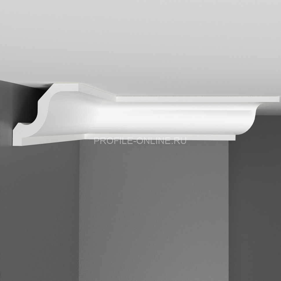 Декоративный плинтус потолочный гладкий Decomaster D108 Дюропрофиль 55х52х2000 мм белый под покраску