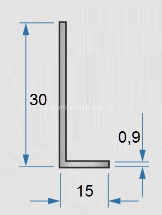 Алюминиевый уголок 15х30х0,9 мм разнополочный 3м серебро