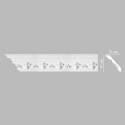 Плинтус потолочный с рисунком веерный узор DECOMASTER DT-9854 (73x81x2400) из полиуретана, белый под покраску