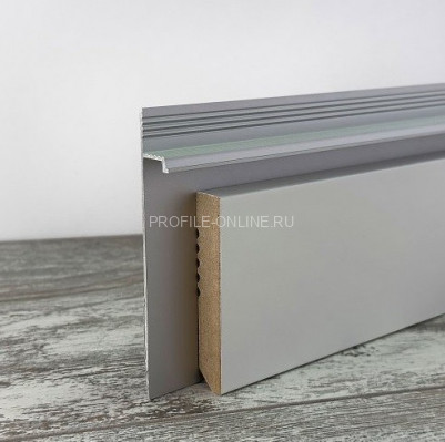 Плинтус скрытого монтажа под гипсокартон алюминиевый 80 мм ПТ-1/80 серебро 3 м