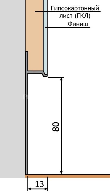 Плинтус скрытого монтажа под гипсокартон алюминиевый 80 мм ПТ-1/80 серебро 3 м