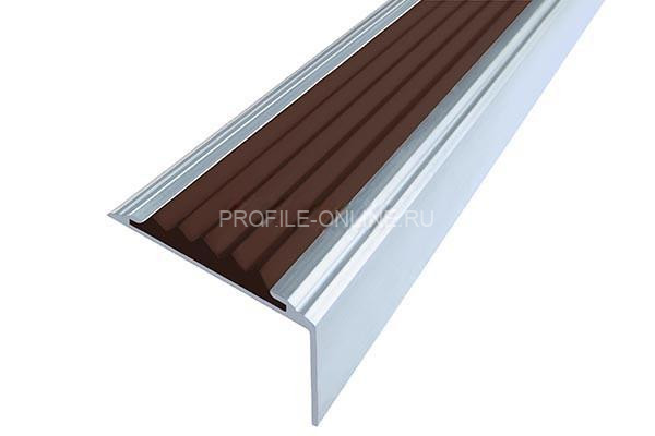 Алюминиевый угловой противоскользящий порог с резиновой вставкой 20х38 мм АУ-38 без покрытия темно-коричневый 2,7 м