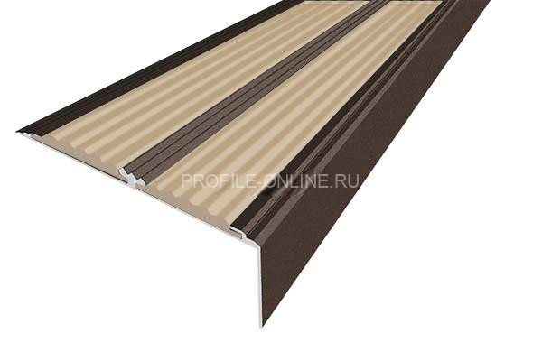 Алюминиевый противоскользящий угловой порог 70х22 мм с резиновыми вставками АУ-70-Анод коньяк-бежевый 3 м