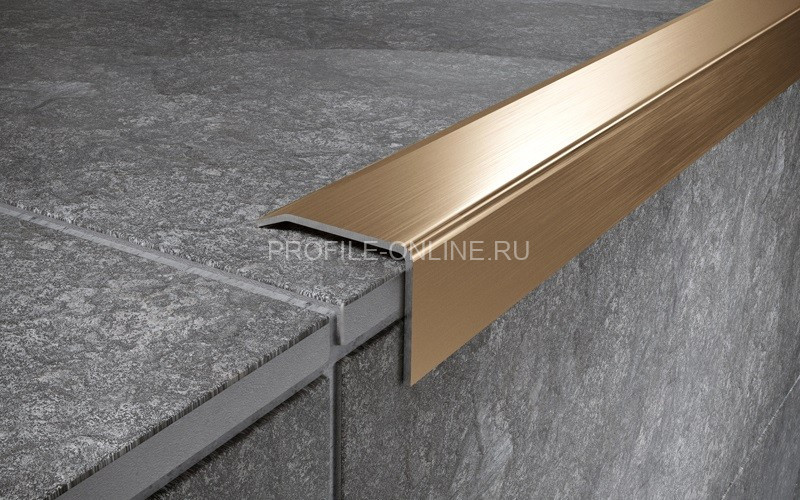 Угловой нержавеющий порог стальной 25x10 мм FC 10 GM золото сатинированное 270 см