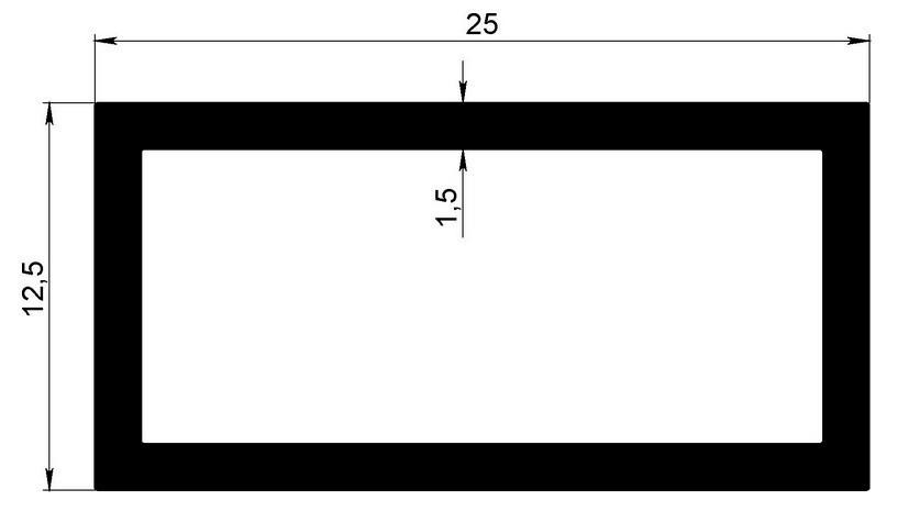 Алюминиевый бокс прямоугольный 12х25х1,5 мм 3 м