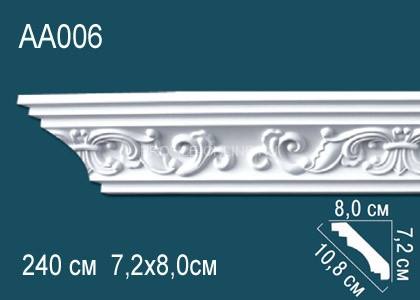 Потолочный плинтус с рисунком Перфект AA006 белый из полиуретана 72х108х80 мм 240 см