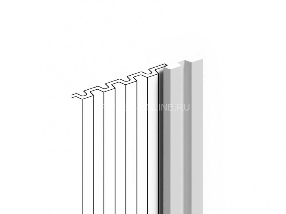 Финишный молдинг для 3D декоративной стеновой панели HiWood LF201B NP из фитополимера белый 34мм х 11мм х 2.7м
