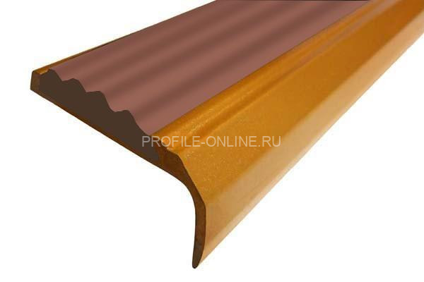 Алюминиевый угловой противоскользящий порог с резиновой вставкой 42х23 мм АУ-42/23-Антик золото-коричневый 2,7 м