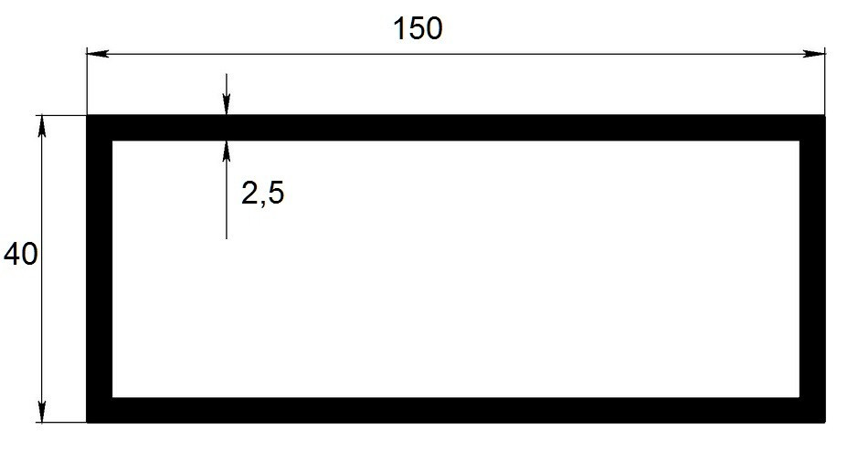 Алюминиевый бокс прямоугольный 150х40х2,5 мм 3 м