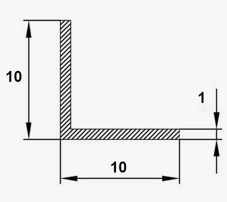 Уголок алюминиевый 10х10х1 мм равнополочный 3 м