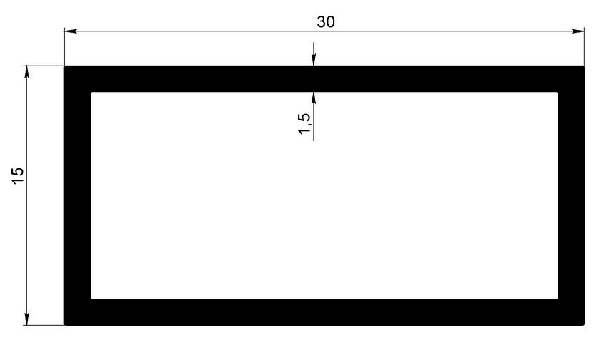 Алюминиевый бокс прямоугольный 15х30х1,5 мм 3 м
