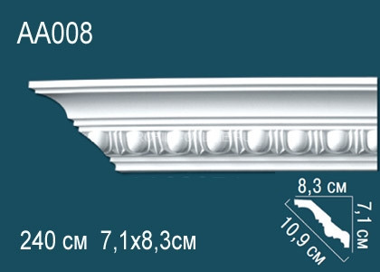 Потолочный плинтус с рисунком Перфект AA008 белый из полиуретана 71х109х83 мм 240 см