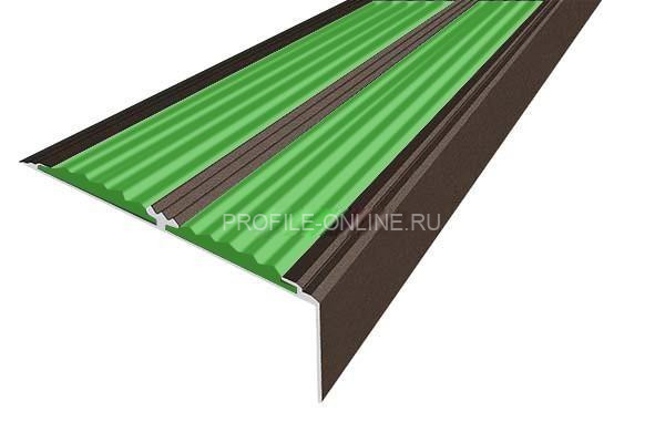 Алюминиевый противоскользящий угловой порог 70х22 мм с резиновыми вставками АУ-70-Анод коньяк-зеленый 3 м