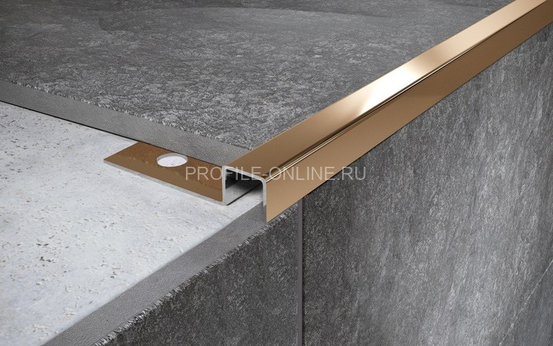 Нержавеющий П-профиль закладной стальной 12х12 мм FPU 12 GP золото полированное 270 см
