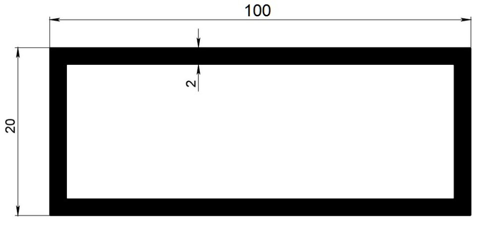 Алюминиевый бокс прямоугольный 20х100х2 мм 3 м
