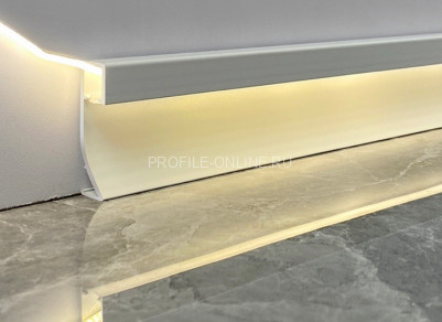 Алюминиевый плинтус светодиодный LED 71 мм ПО-193 серебро матовое 2,7 м