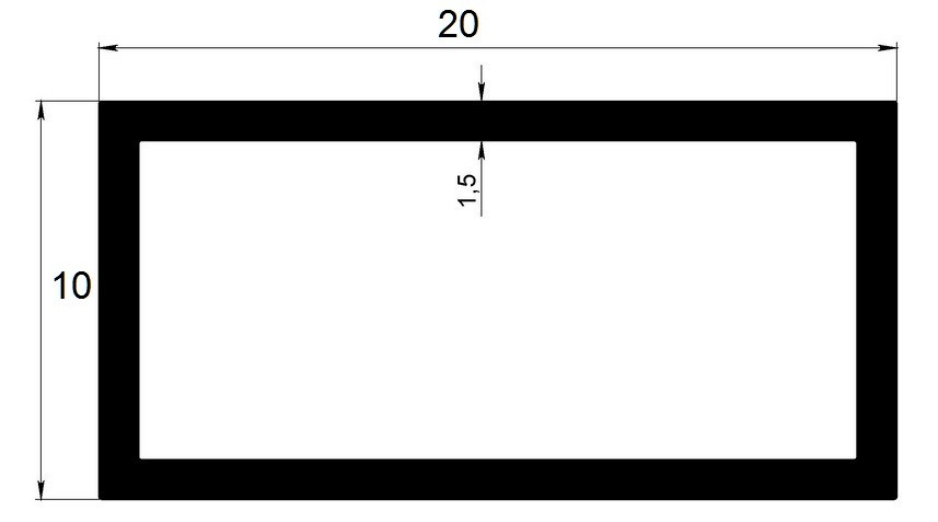 Алюминиевый бокс прямоугольный 20х10х1,5 мм 3 м