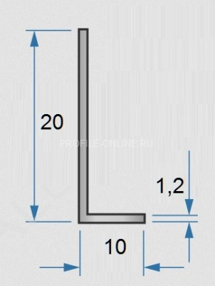 Алюминиевый уголок 10х20х1,2 мм разнополочный 3м