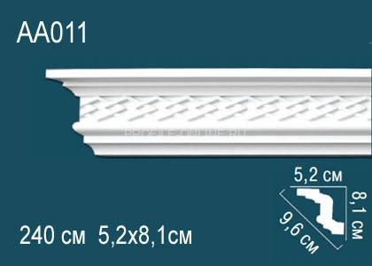 Потолочный плинтус с рисунком Перфект AA011 белый из полиуретана 81х96х52 мм 240 см