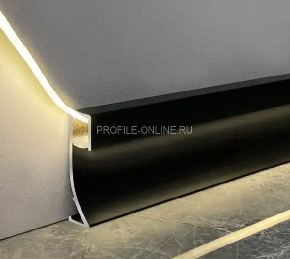 Алюминиевый плинтус светодиодный LED 71 мм ПО-193 черный матовый 2,7 м