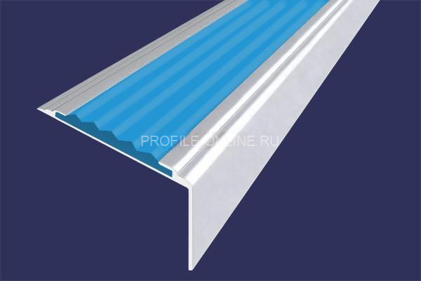 Алюминиевый угловой противоскользящий порог с резиновой вставкой 20х38 мм АУ-38-Анод серебро-голубой 2,7 м