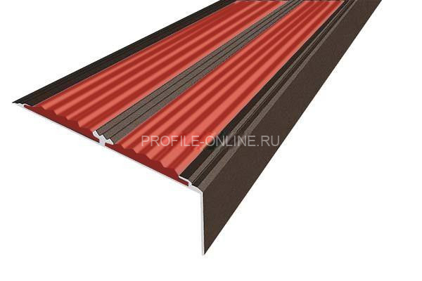 Алюминиевый противоскользящий угловой порог 70х22 мм с резиновыми вставками АУ-70-Анод коньяк-красный 3 м
