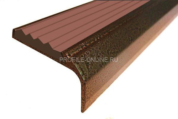 Алюминиевый угловой противоскользящий порог с резиновой вставкой 42х23 мм АУ-42/23-Антик медь-коричневый 2,7 м