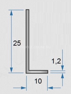 Алюминиевый уголок 10х25х1,2 мм разнополочный 3м
