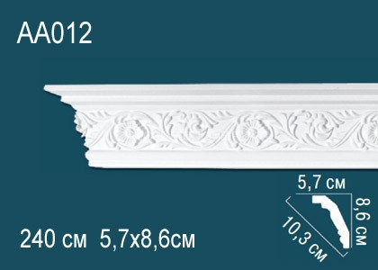 Потолочный плинтус с рисунком Перфект AA012 белый из полиуретана 86х103х57 мм 240 см