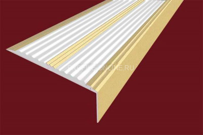 Алюминиевый противоскользящий угловой порог 70х22 мм с резиновыми вставками АУ-70-Анод золото-белый 3 м