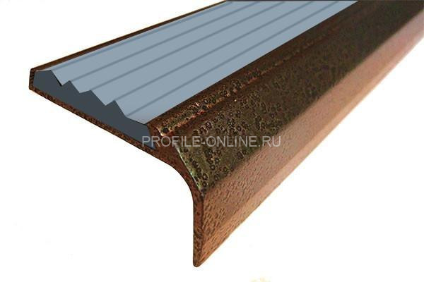 Алюминиевый угловой противоскользящий порог с резиновой вставкой 42х23 мм АУ-42/23-Антик медь-серый 2,7 м