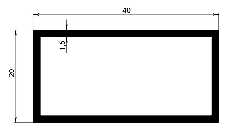 Алюминиевый бокс прямоугольный 20х40х1,5 мм 3 м