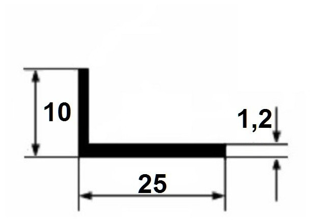 Уголок алюминиевый 10х25х1,2 мм разнополочный серебро 3 м