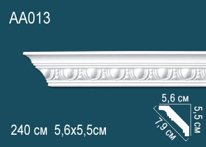 Потолочный плинтус с рисунком Перфект AA013 белый из полиуретана 55х79х56 мм 240 см
