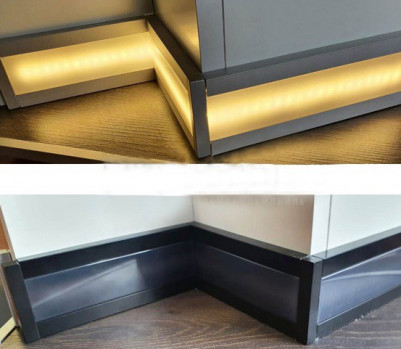 Алюминиевый плинтус с LED подсветкой 60 мм ПТ-61 черный (профиль+ экран молочный) 3 м